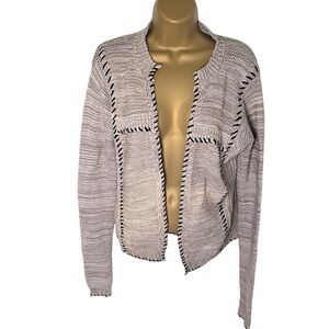 BKE Open Front Cardigan Contrast Stitch Lightweight Knit Gravel S